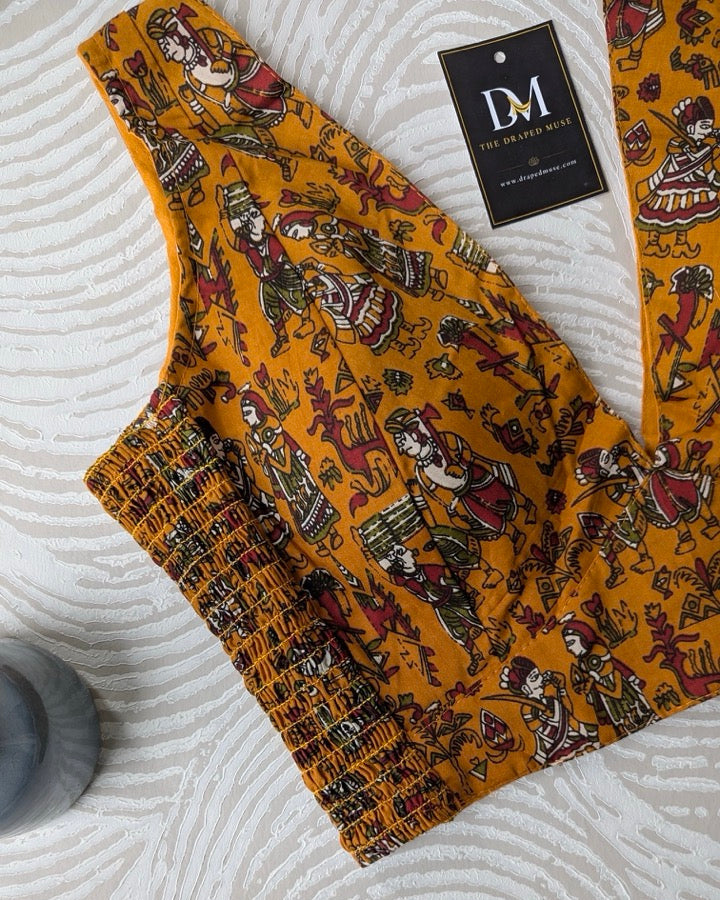 Mustard Printed Sleeveless Cotton Stretchable Blouse