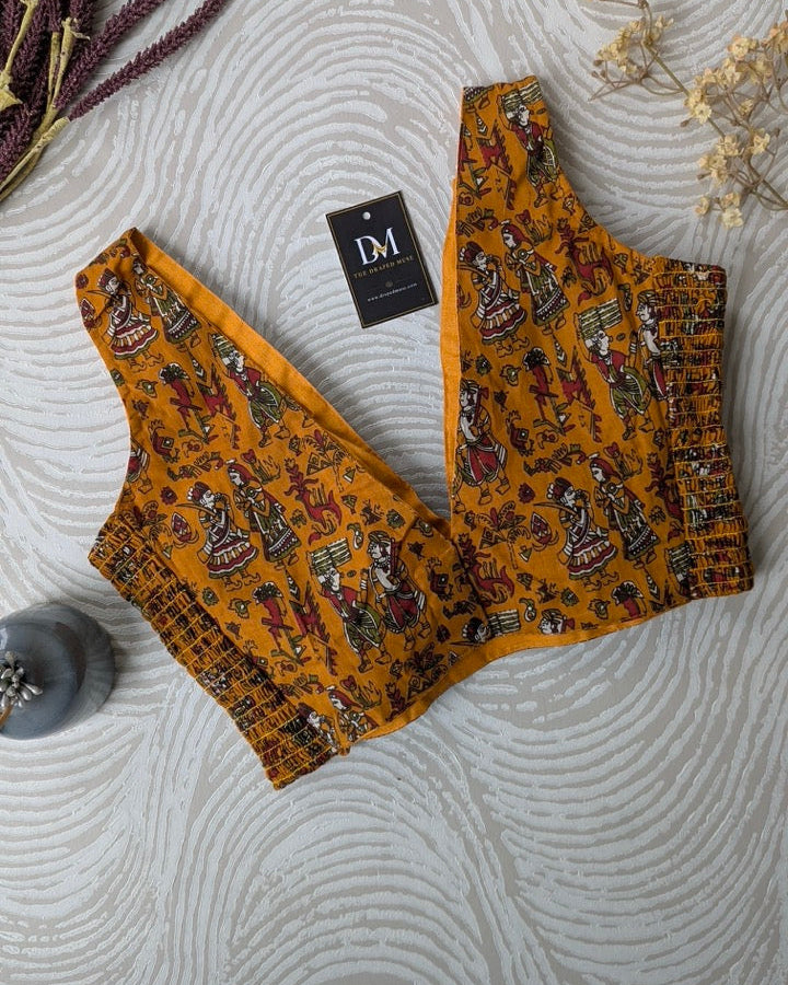 Mustard Printed Sleeveless Cotton Stretchable Blouse