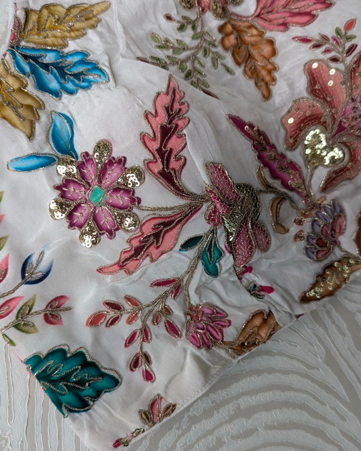 White Floral Back Stretchable Blouse