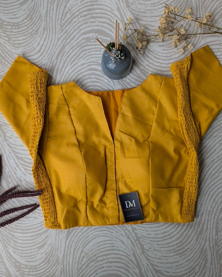 Yellow Plain Cotton Stretchable Blouse