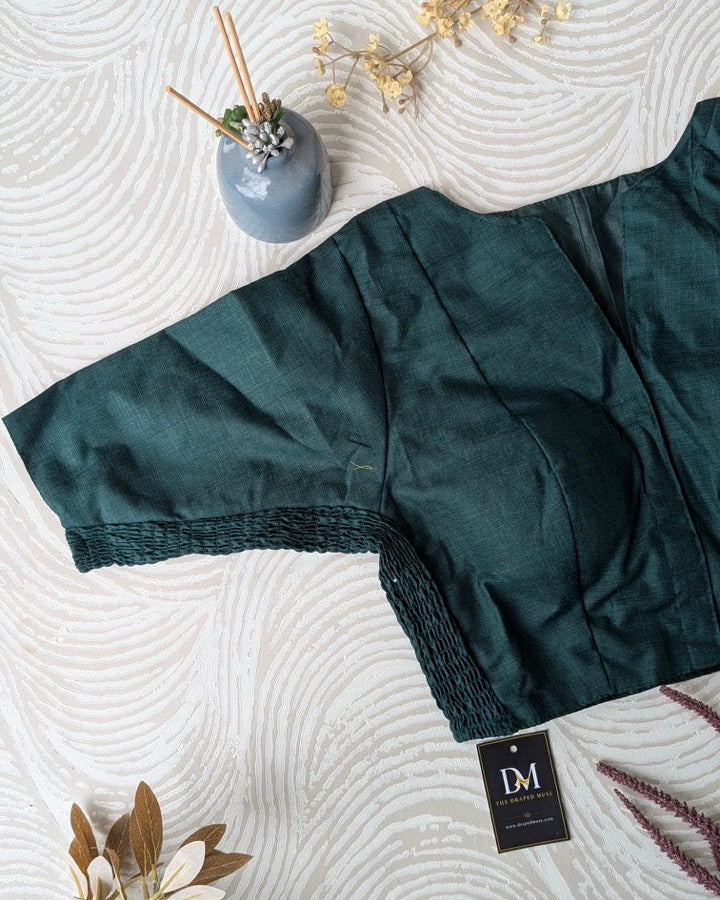 Green Plain Cotton Stretchable Blouse