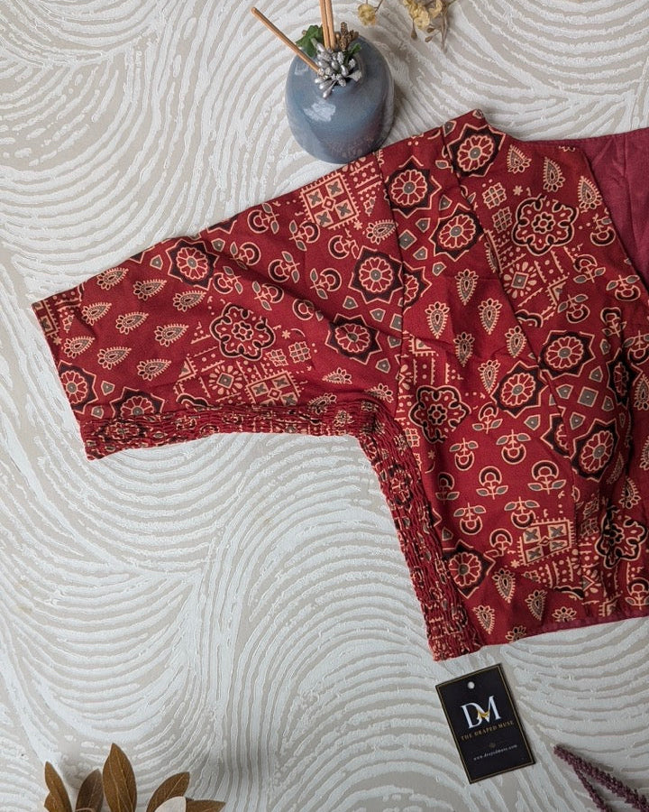 Red Ajrakh Cotton Stretchable Blouse