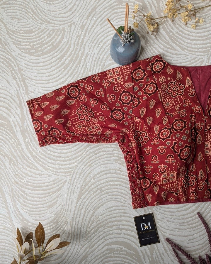 Red Ajrakh Cotton Stretchable Blouse