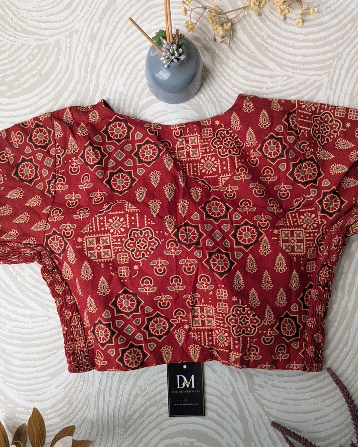 Red Ajrakh Cotton Stretchable Blouse