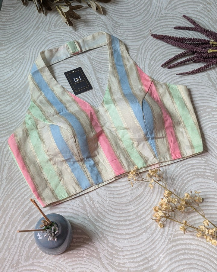 White Banarasi Halter Blouse