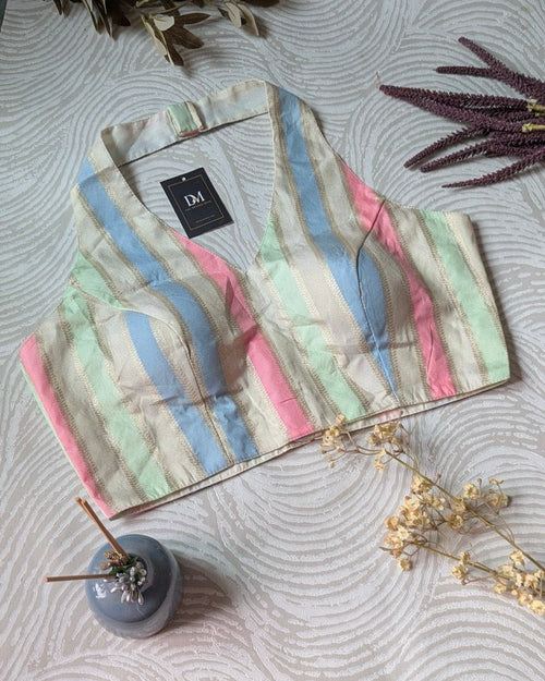White Banarasi Halter Blouse