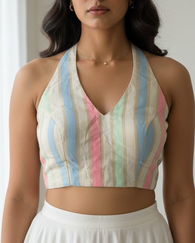White Banarasi Halter Blouse