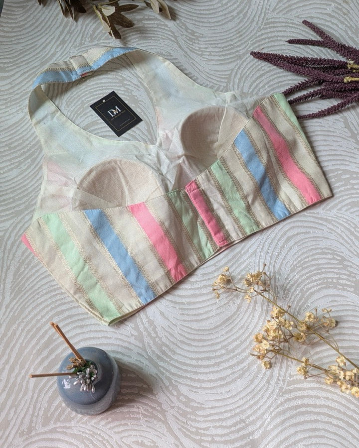 White Banarasi Halter Blouse