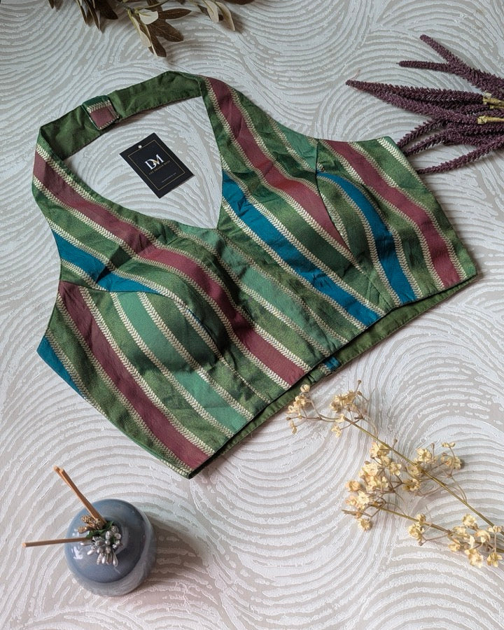 Green Banarasi Halter Blouse