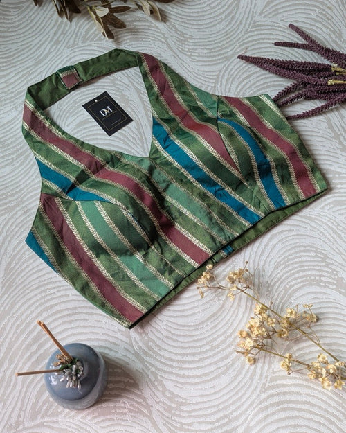 Green Banarasi Halter Blouse