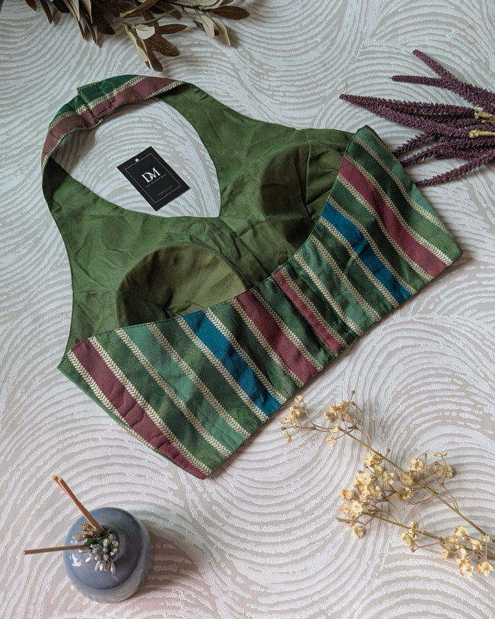 Green Banarasi Halter Blouse