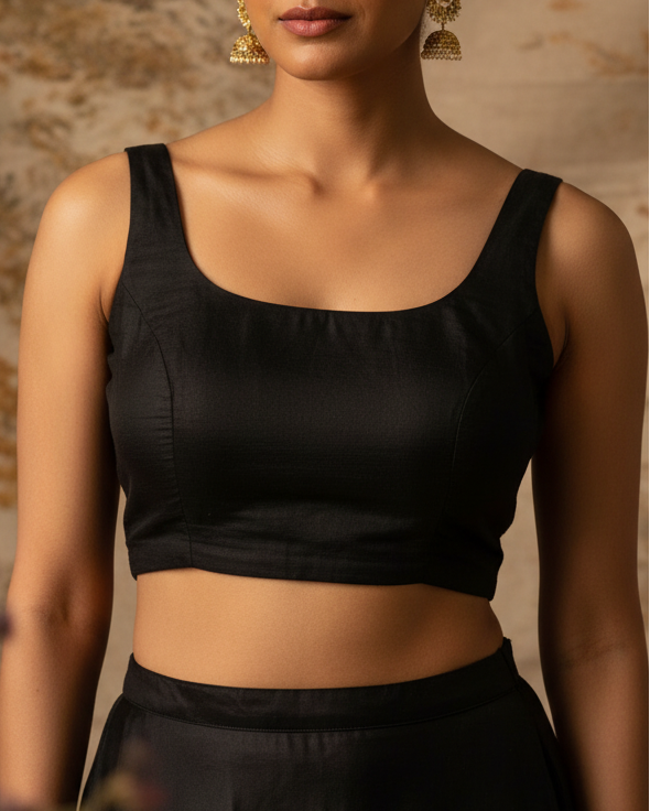 Black Cotton Bollywood Blouse
