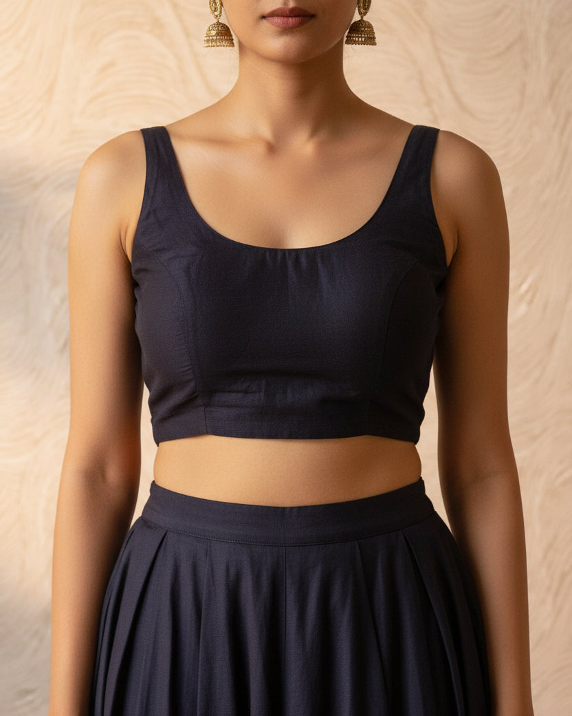 Navy Blue Cotton Bollywood Blouse