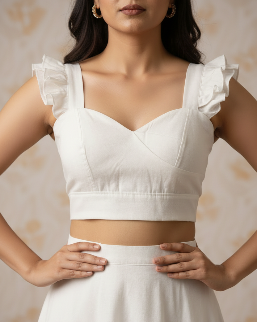 White Frilled Sleeve Blouse
