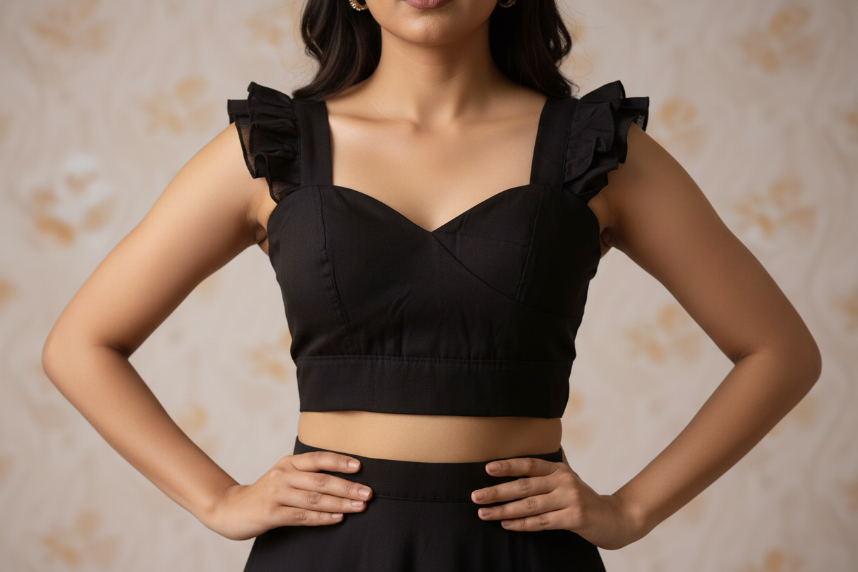 Black Frilled Sleeve Blouse