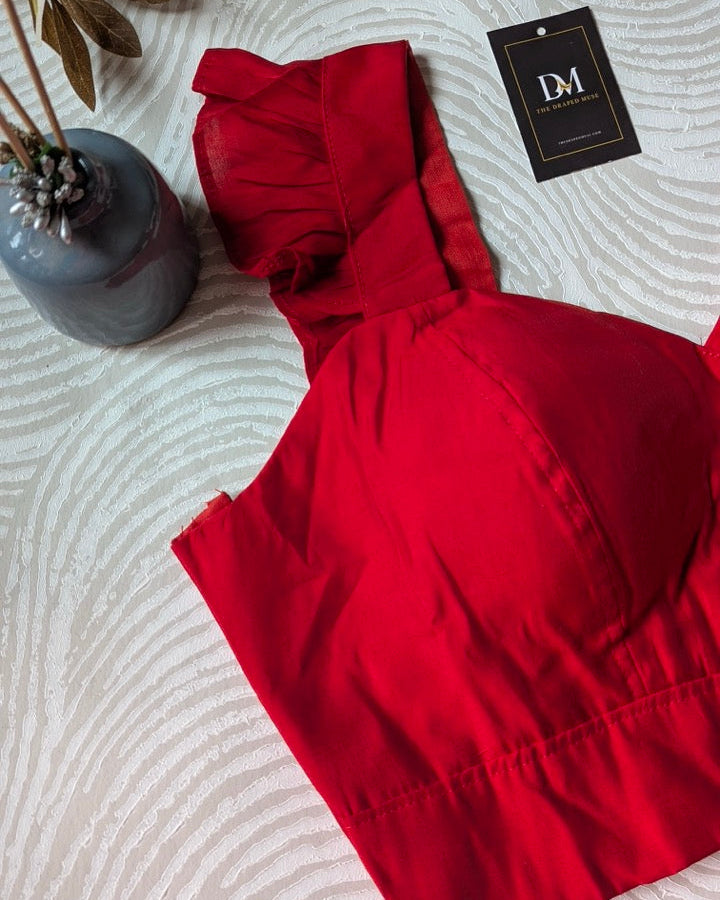 Red Frilled Sleeve Blouse