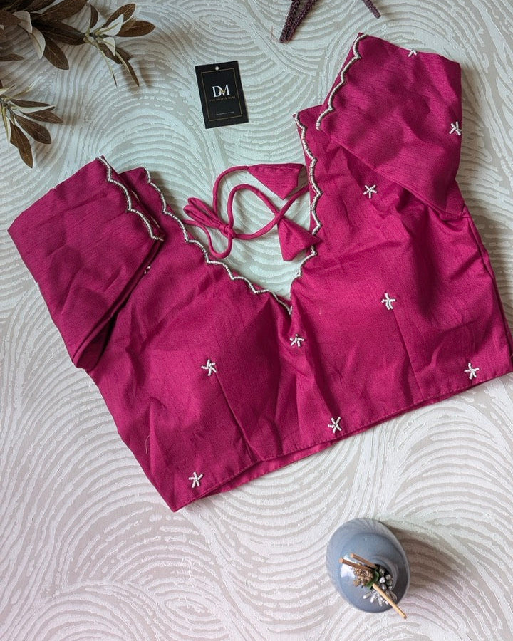 Pink Raw Silk Bead-work Blouse