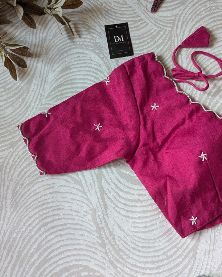 Pink Raw Silk Bead-work Blouse