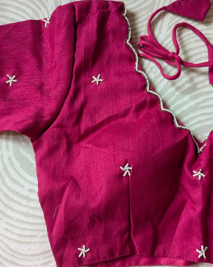 Pink Raw Silk Bead-work Blouse
