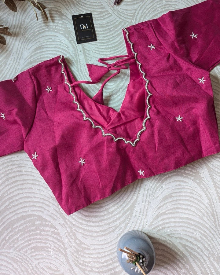 Pink Raw Silk Bead-work Blouse