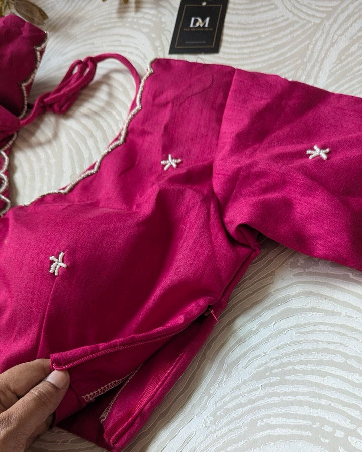 Pink Raw Silk Bead-work Blouse