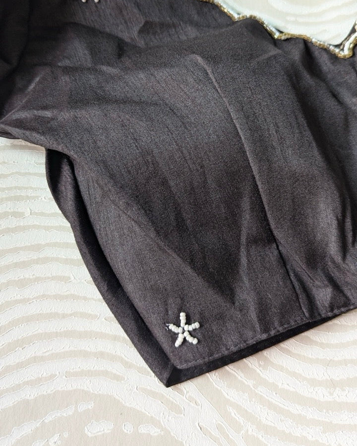 Black Raw Silk Bead-work Blouse
