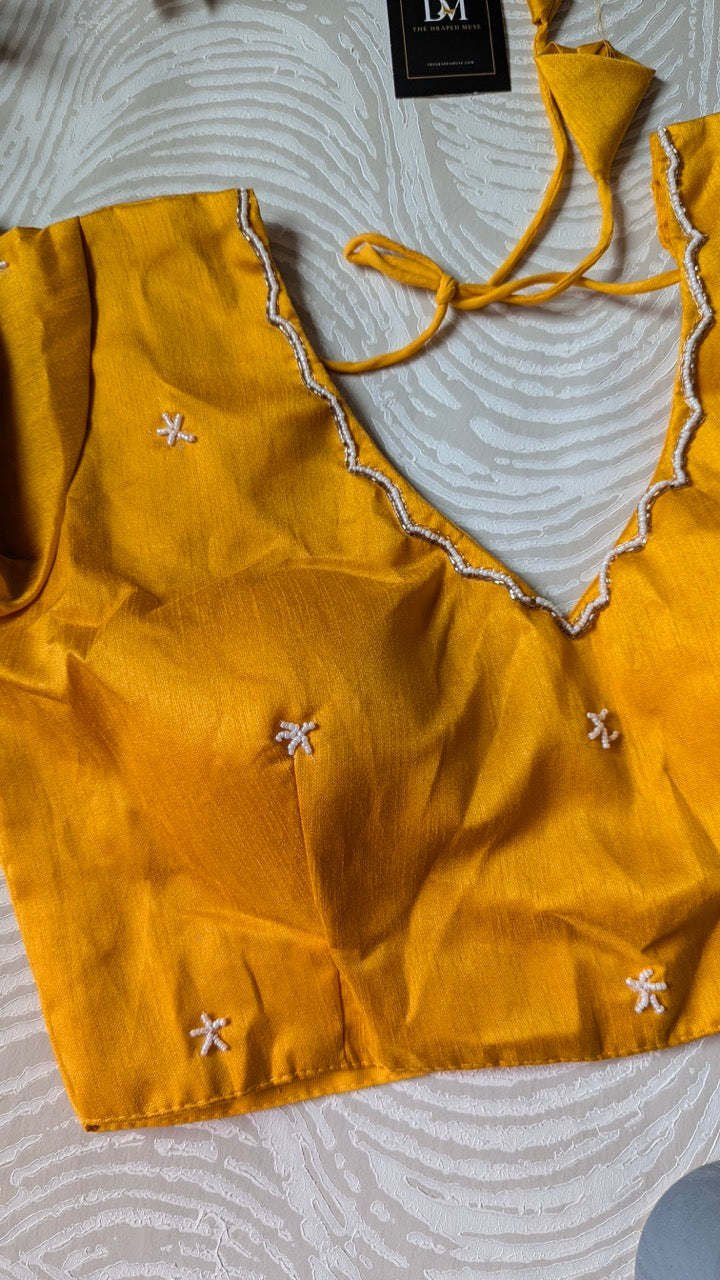 Yellow Raw Silk Bead-work Blouse
