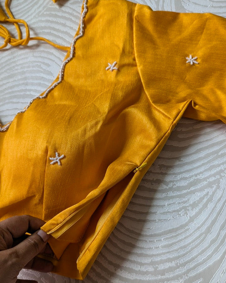 Yellow Raw Silk Bead-work Blouse