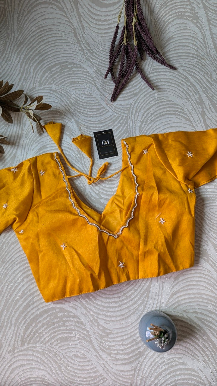 Yellow Raw Silk Bead-work Blouse