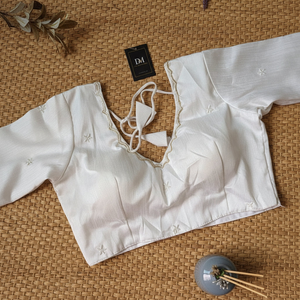 White Raw Silk Bead-work Blouse