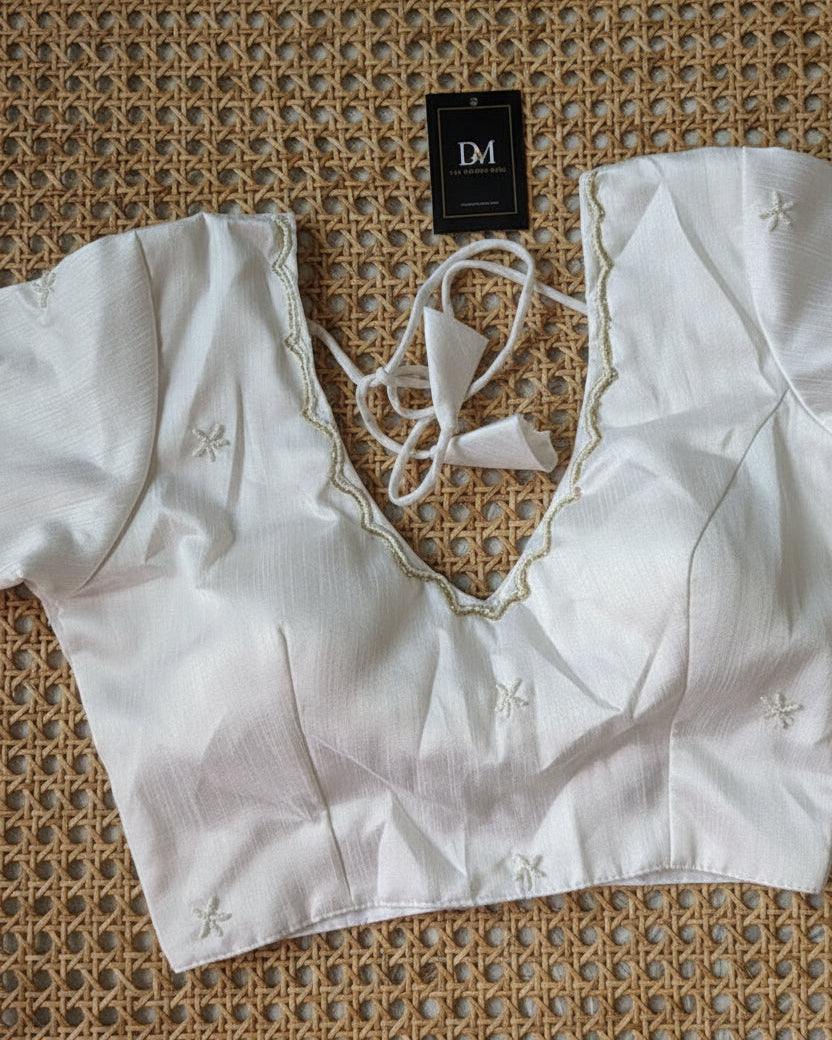 White Raw Silk Bead-work Blouse