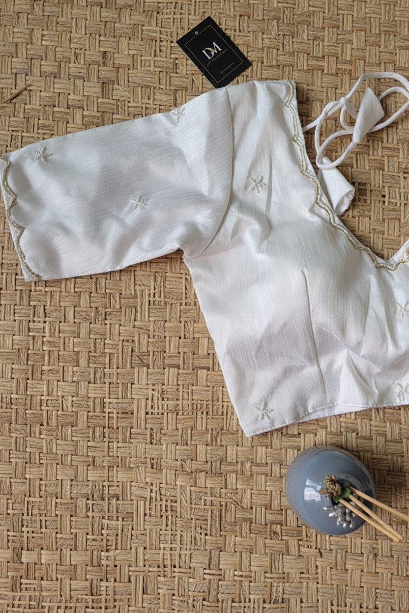 White Raw Silk Bead-work Blouse