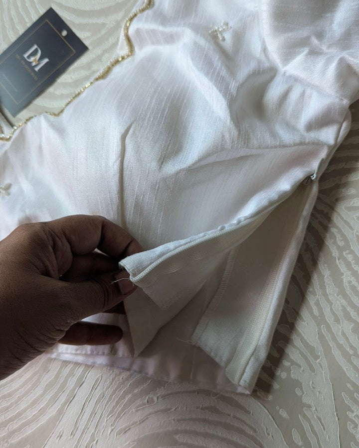 White Raw Silk Bead-work Blouse
