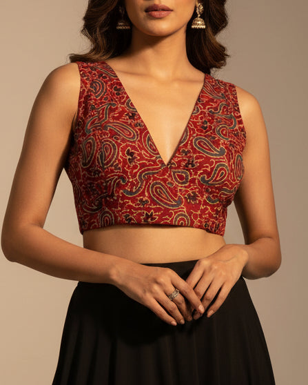 Red Ajrakh Cotton Blouse
