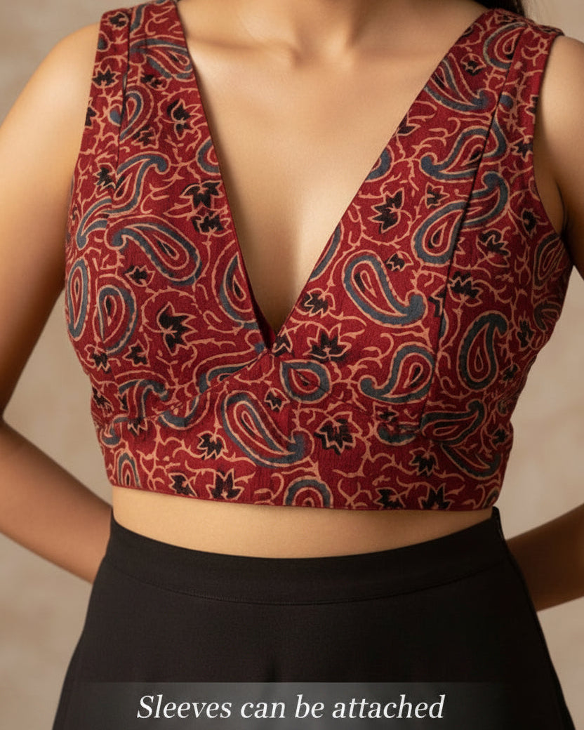 Red Ajrakh Cotton Blouse