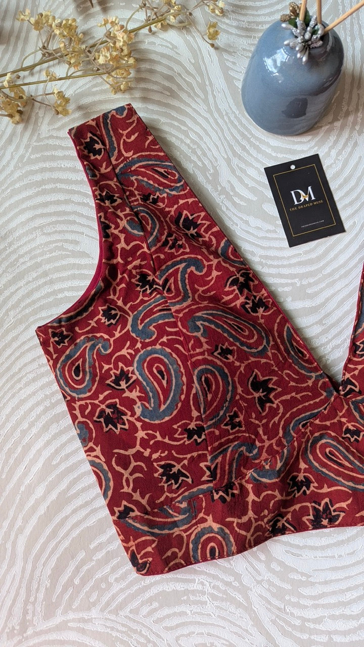 Red Ajrakh Cotton Blouse