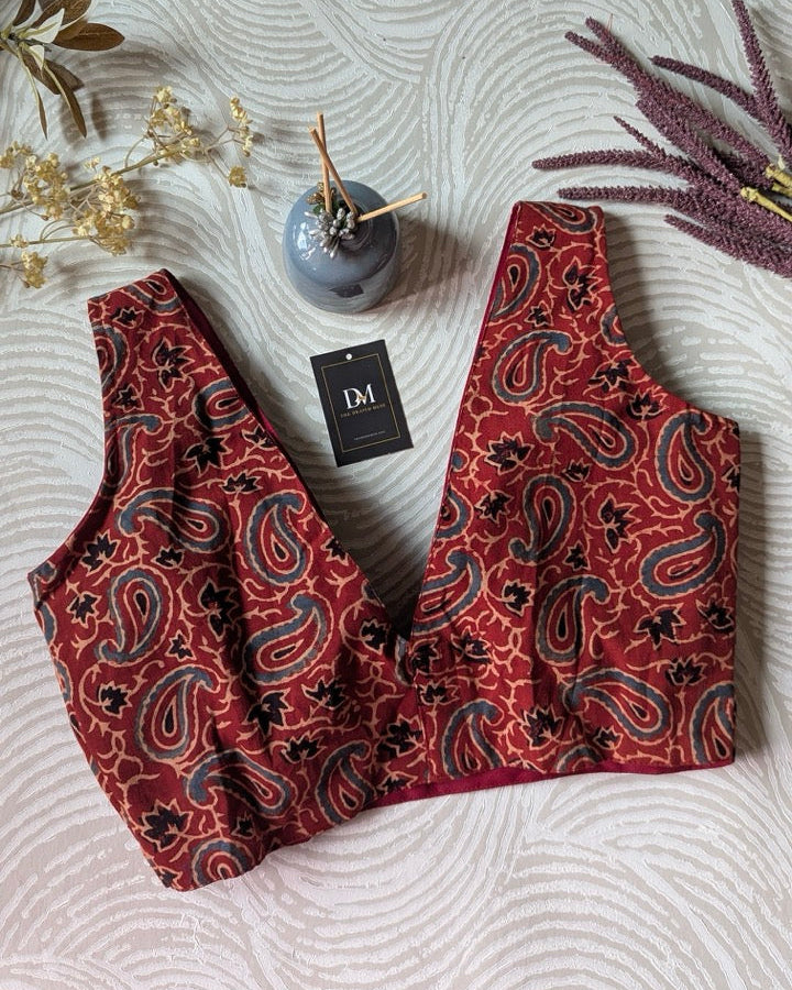 Red Ajrakh Cotton Blouse
