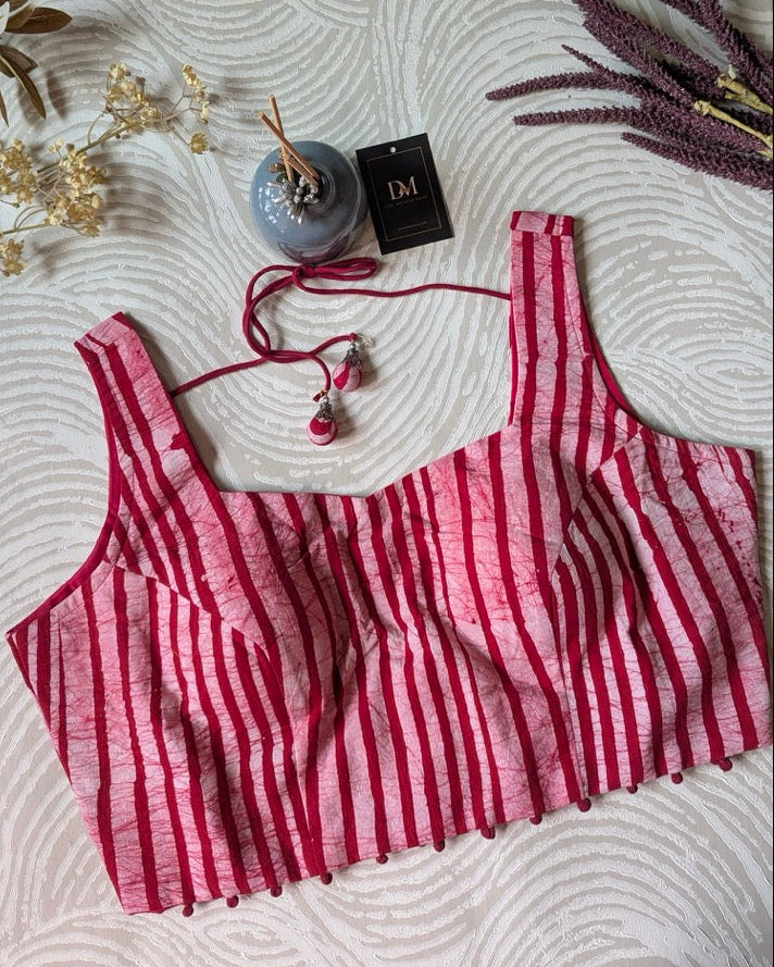 Red Batik Print Cotton Sleeveless Blouse