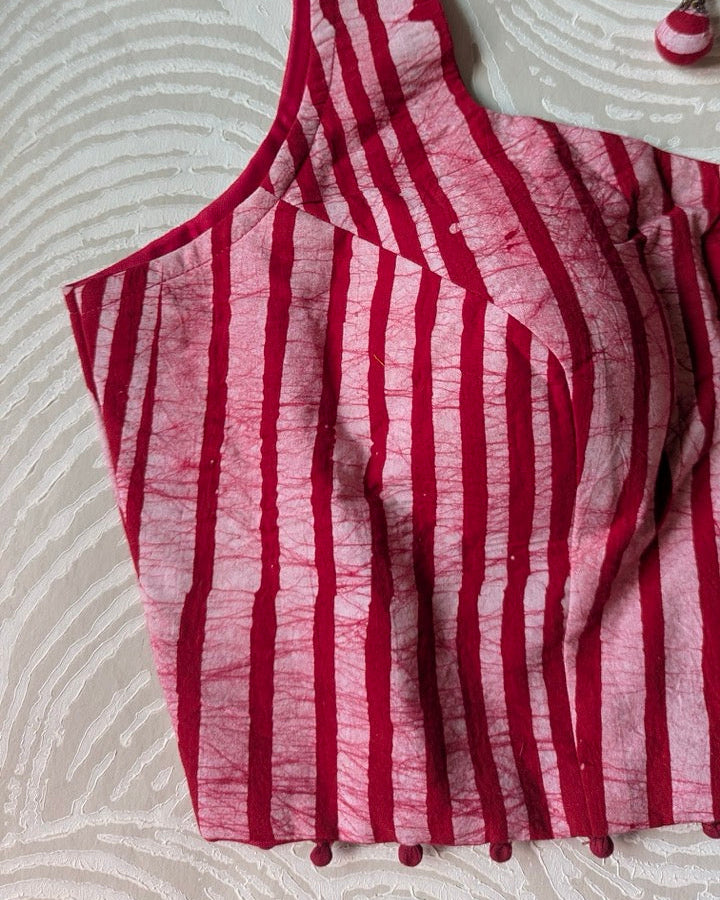 Red Batik Print Cotton Sleeveless Blouse