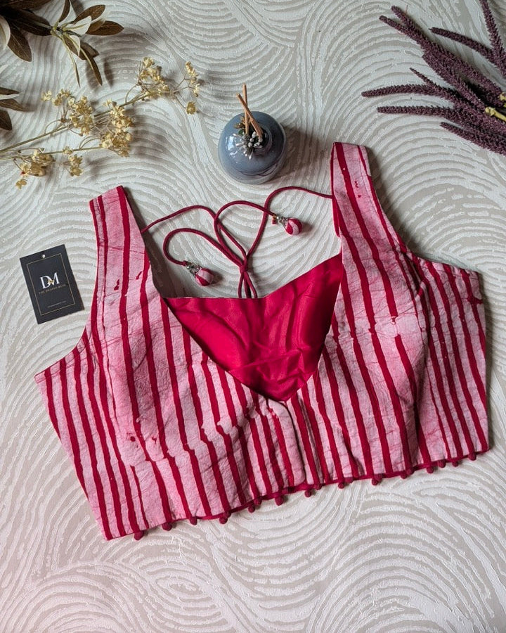 Red Batik Print Cotton Sleeveless Blouse