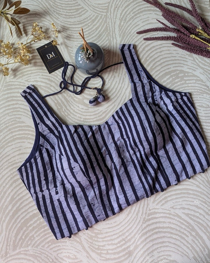 Indigo Batik Print Cotton Sleeveless Blouse
