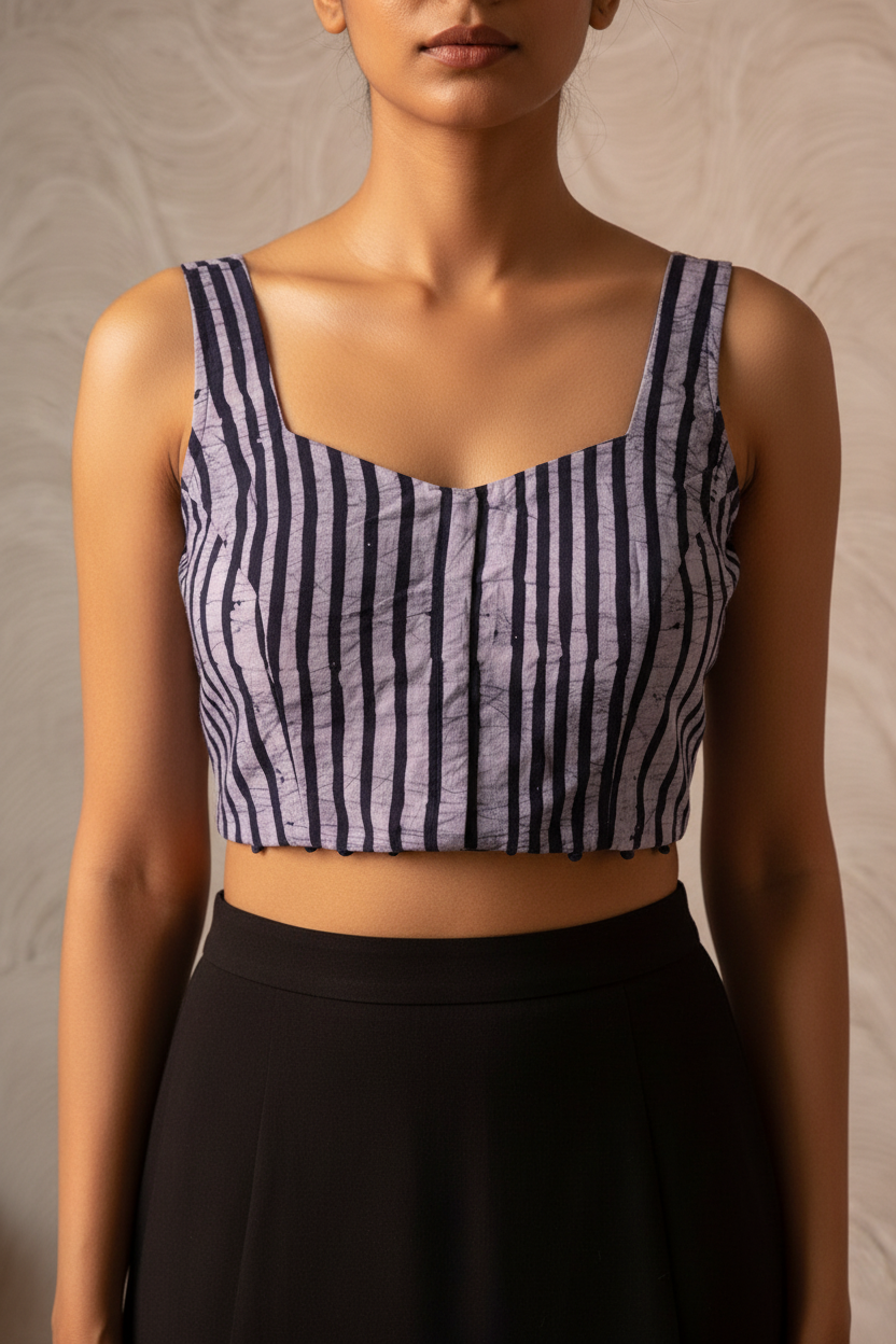 Indigo Batik Print Cotton Sleeveless Blouse