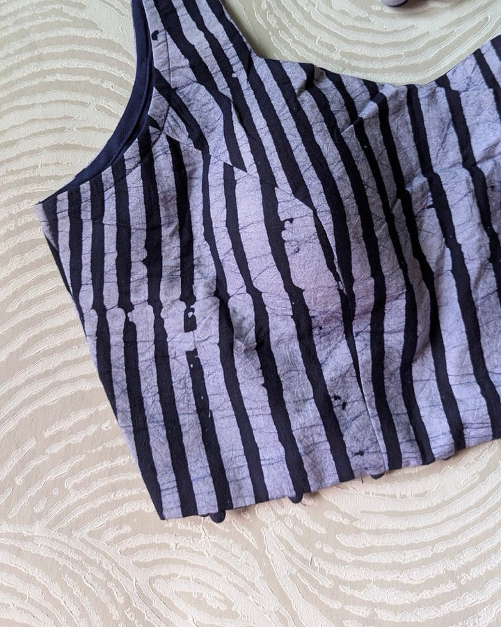 Indigo Batik Print Cotton Sleeveless Blouse