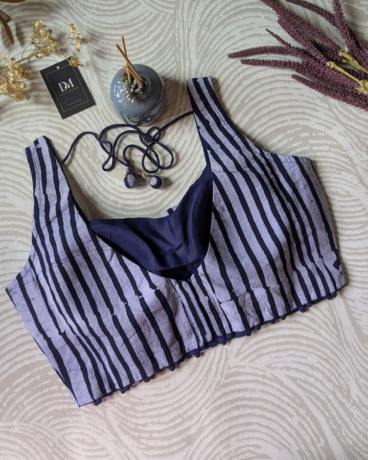 Indigo Batik Print Cotton Sleeveless Blouse