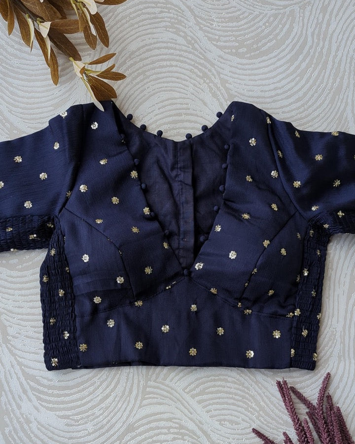 Navy Blue Crepe Stretchable Blouse with Sleeves