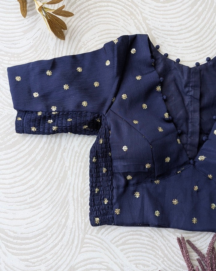 Navy Blue Crepe Stretchable Blouse with Sleeves