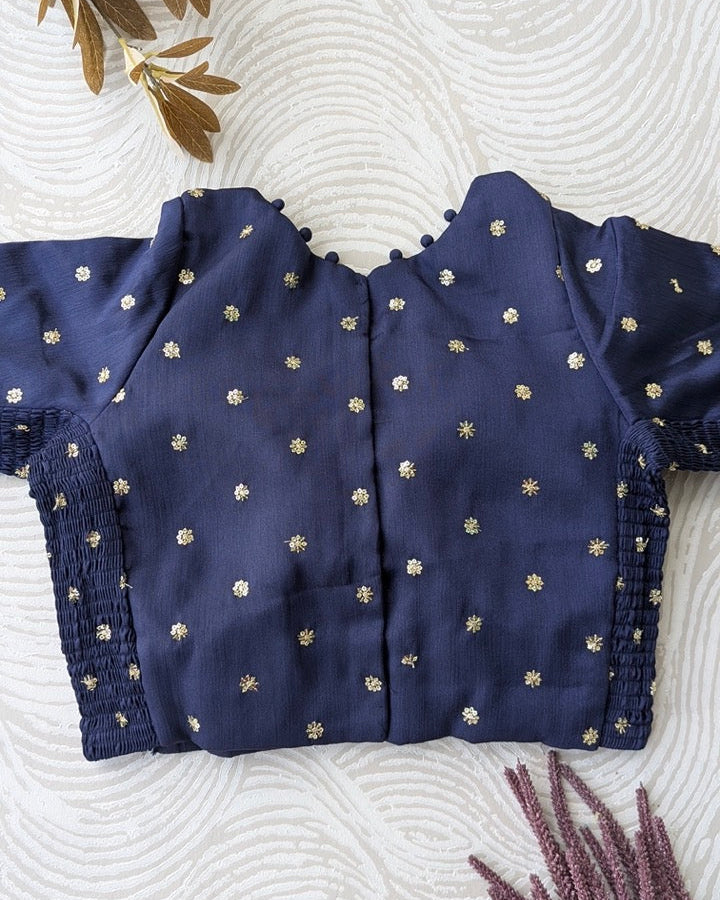 Navy Blue Crepe Stretchable Blouse with Sleeves