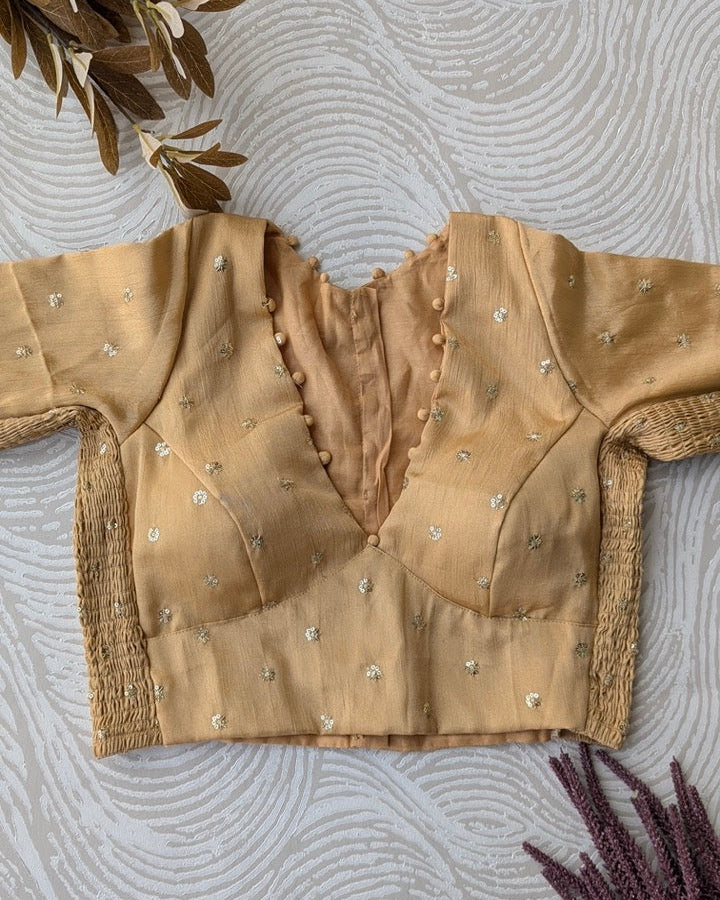 Gold Crepe Stretchable Blouse with Sleeves