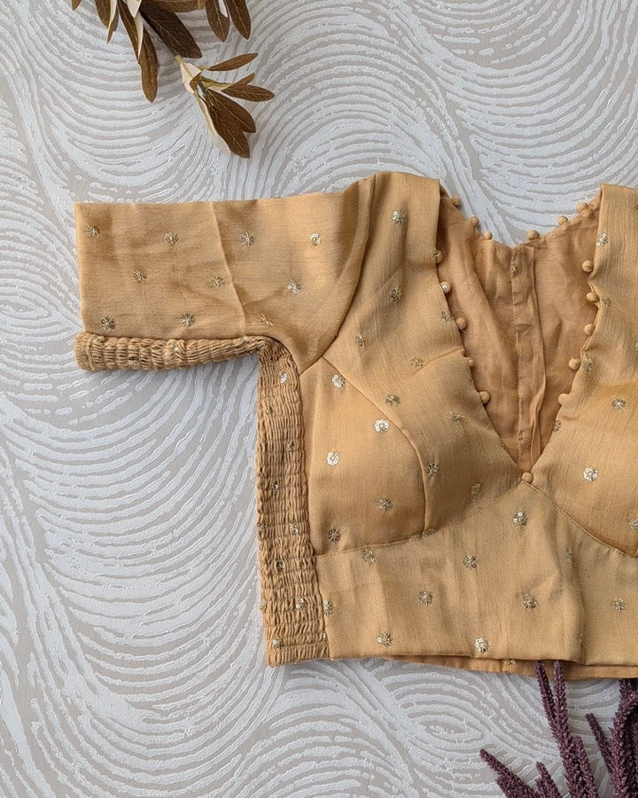 Gold Crepe Stretchable Blouse with Sleeves