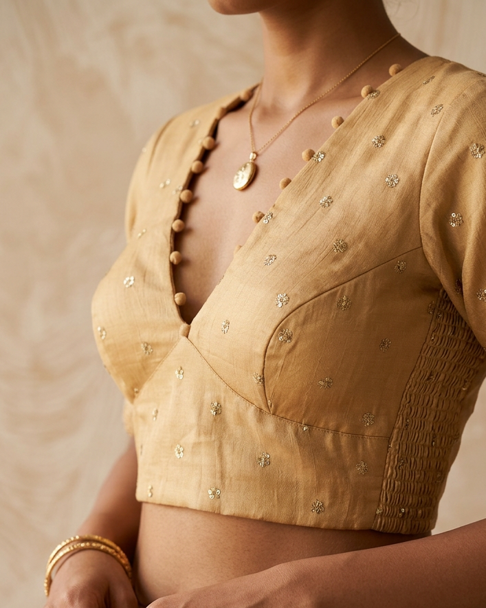 Gold Crepe Stretchable Blouse with Sleeves